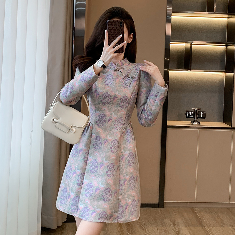 Spring 2024 New dress Light Luxury High Sense New Chinese Chic Cheongsam Purple dress