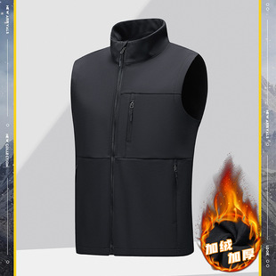 Cross-border soft shell vest for autumn and winter men's windproof waterproof warm sports polar fleece tooling vest wholesale