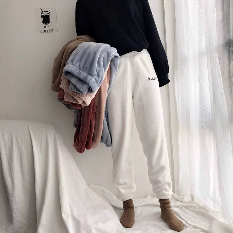 Winter New Korean Style Thickened Coral Fleece Pajama Pants Sweet Loose Warm Pants Comfortable Nosy Home Pants for Women Winter New Korean Style Thickened Coral Fleece Pajama Pants Sweet Loose Warm Pants Comfortable Nosy Home Pants for Women