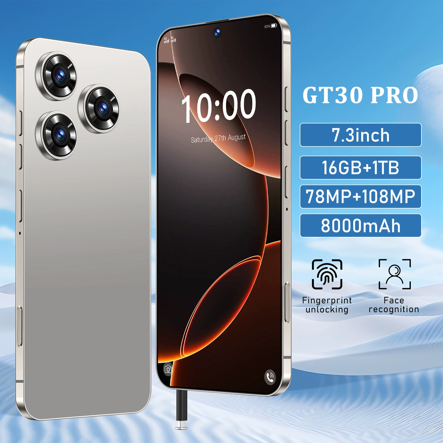 Новый смартфон GT30 Pro, глобальная версия 16+1T, высококлассный 7.3" телефон, эксклюзивно для внешней торговли