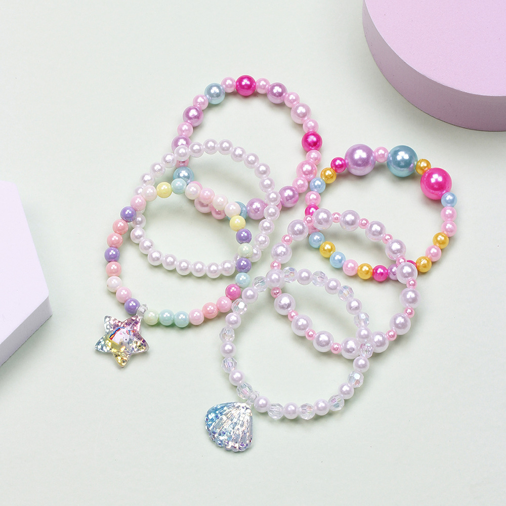 Sweet Rainbow Heart Shape Plastic Beaded Bracelets