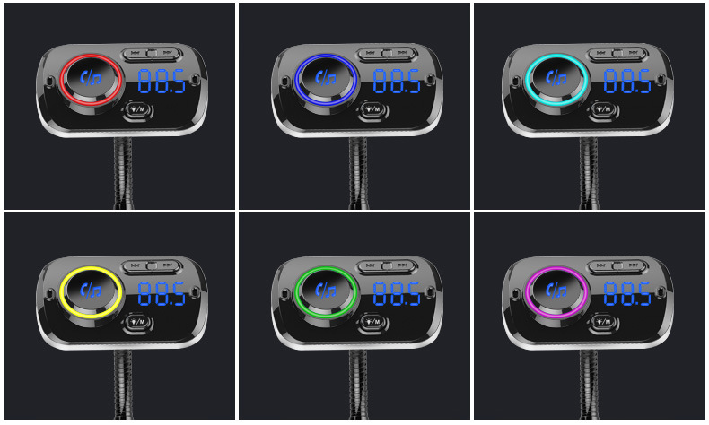 New car-mounted Bluetooth MP3 FM transmitter with QC3.0, colorful ambient lighting, and voice assistant