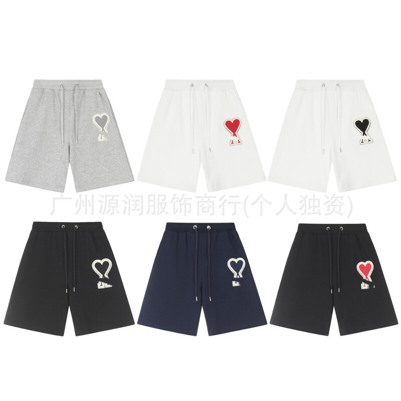 Heart Embroidery Five-Point Shorts with Large Heart Patch, Classic Style, 2025 New Model, Sports Casual Shorts, Celebrity Style Shorts Heart Embroidery Five-Point Shorts with Large Heart Patch, Classic Style, 2025 New Model, Sports Casual Shorts, Celebrity Style Shorts