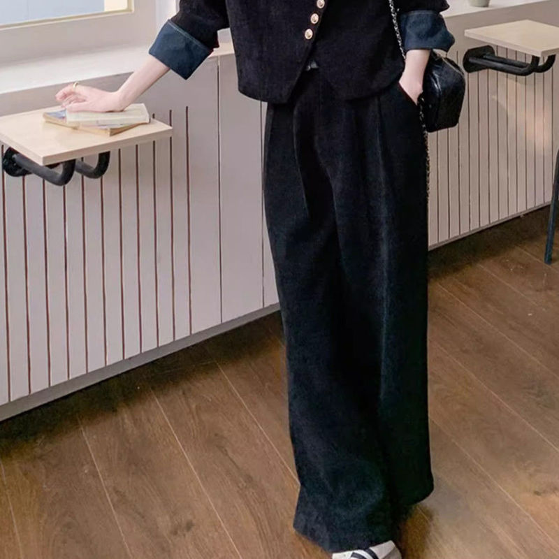法式复古高级感上衣长裤两件套春秋季新款女气质阔腿裤假两件套装|undefined