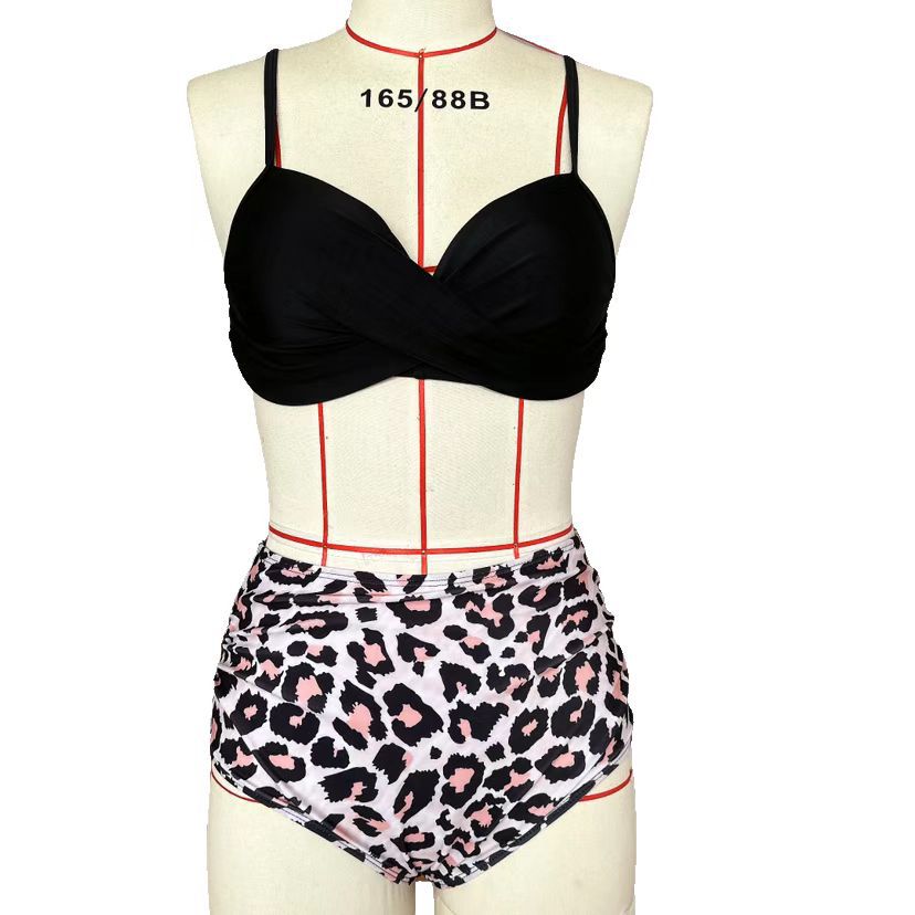 182g Weight Sexy Feel Of Sensation Mid Waist Panties Waist Bralette Bra Category Polyester Fabric Type 2 Pieces Set Quantity Swimming Pool, Beach Occasion Solid Color, Leopard Pattern Women's Gender Women's Solid Color Leopard 2 Pieces Set Bikinis Swimwear 22