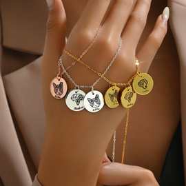 激光镭射图片不锈钢宠物照片18K镀金圆形吊坠雕刻项链一件代发