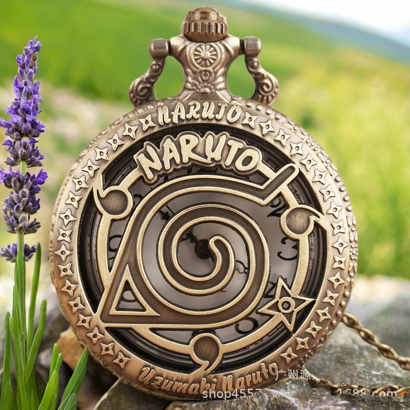 Cross-Border Hot Selling Naruto Theme Pocket Watch Student Animation Retro Hollow Quartz Hanging Watch