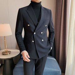 ダブルボタンのカジュアルなスーツのコートの男性と春秋の高級な英倫のビジネスの単西の潮流の修身の男性のスーツのスーツのスーツ