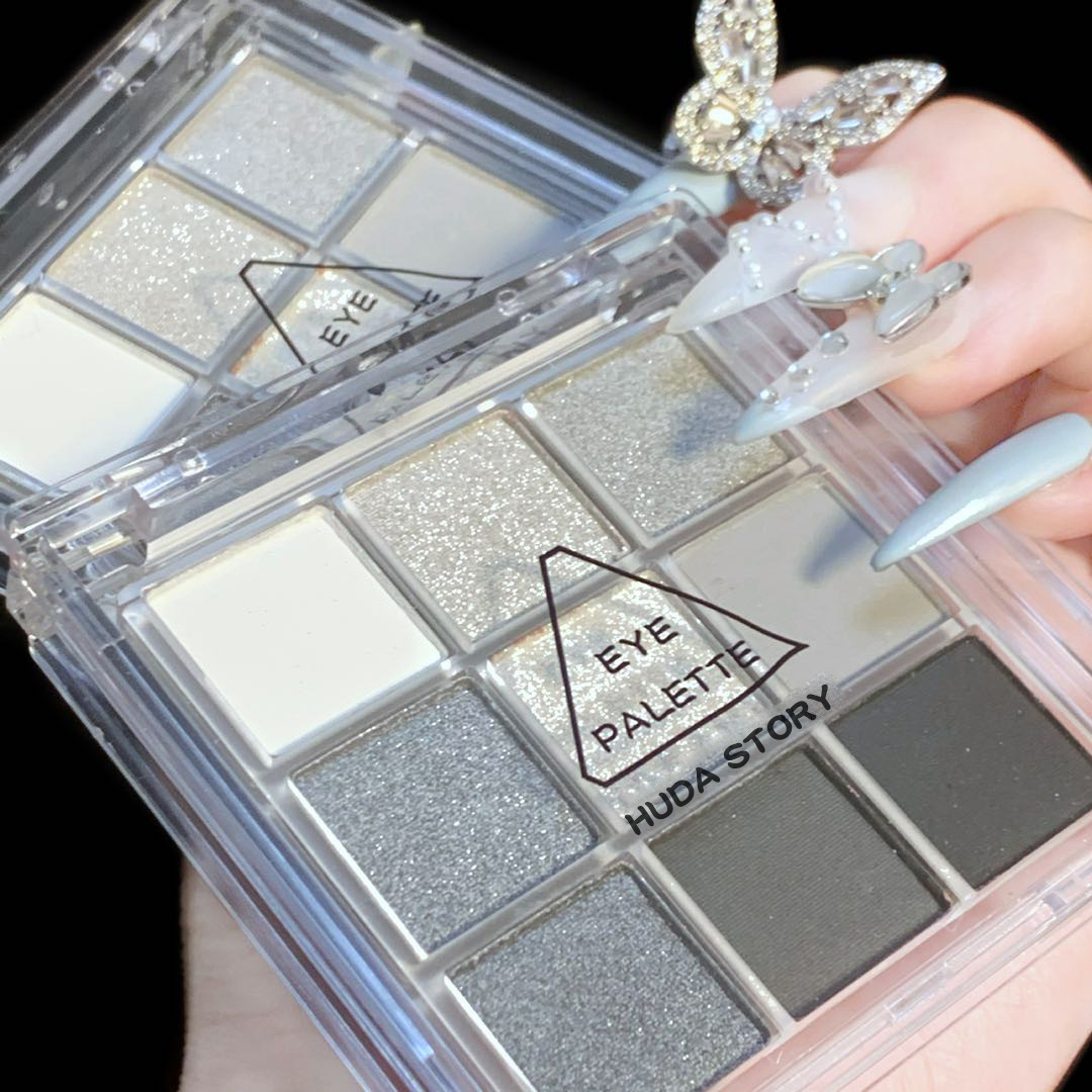 HUDA STORY Smoked Nine-color Eyeshadow palette, Black, White, Gray, Silver, beads, matte Halloween Party stage makeup undefined
