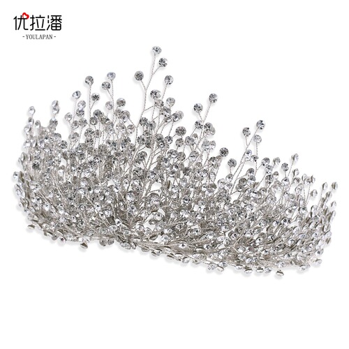 Youlapan European and American wedding dress large crown headdress wedding three-piece set bride's atmospheric encrypted rhinestone hair accessories HP193