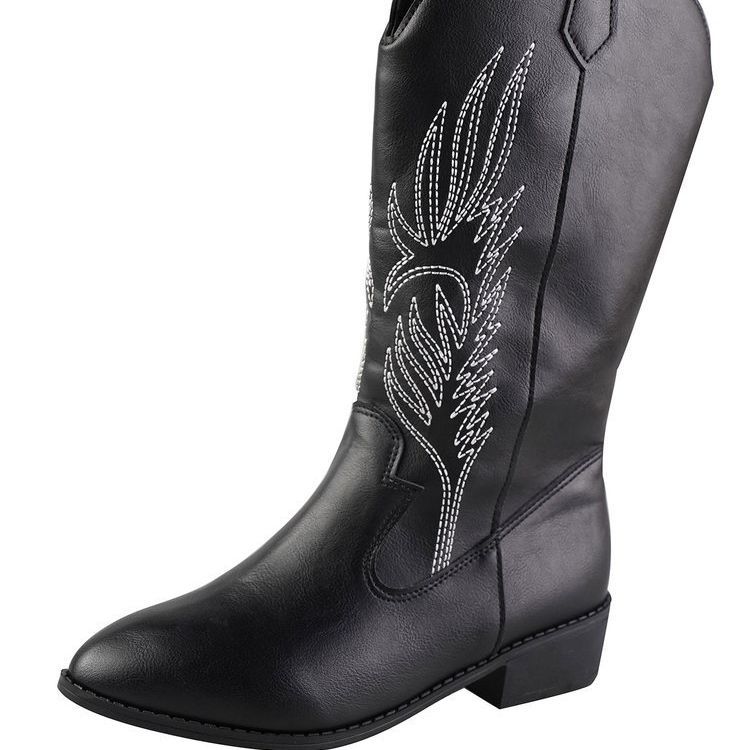 Bottes à talon bas et bout pointu avec broderie de style ethnique explosif à la mode_voghion.com