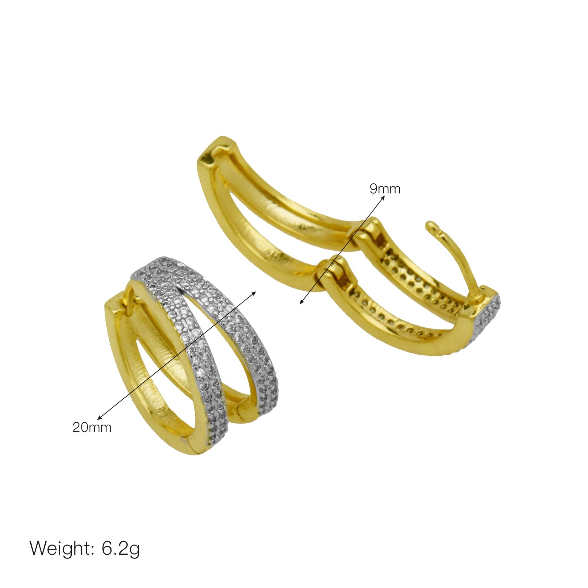 1 Pair Simple Style Geometric Mixed Metal Inlay Copper Zircon 18K Gold Plated Earrings display picture 6