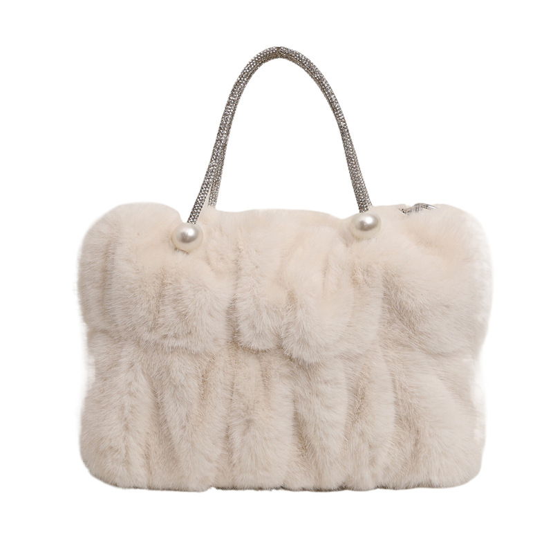 Bolso de mano peludo para mujeres ins versátil nuevo nicho de moda bolso de mochila bolso de nube bolso de cadena pliegue bolso de moda