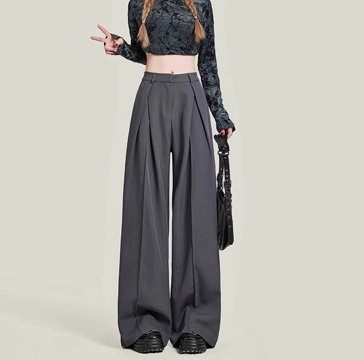 2024 New Grey Suit Pants Women's plus size Dosing Loose Straight Leg Pants High Waist Slimming Casual Wide Leg Pants 2024 New Grey Suit Pants Women's plus size Dosing Loose Straight Leg Pants High Waist Slimming Casual Wide Leg Pants