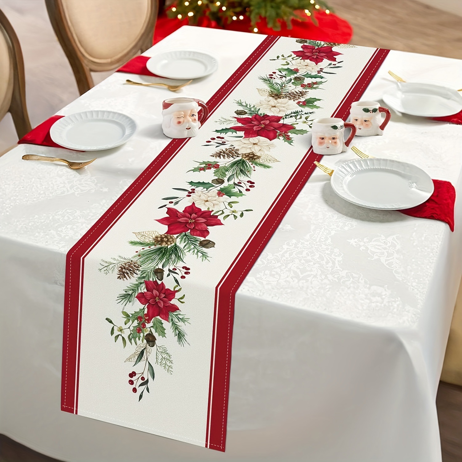 Nuevos productos transfronterizos, banderas de navidad, fiesta de la Mesa temática navideña, ambiente de fiesta, mantel decorado por Papá Noel