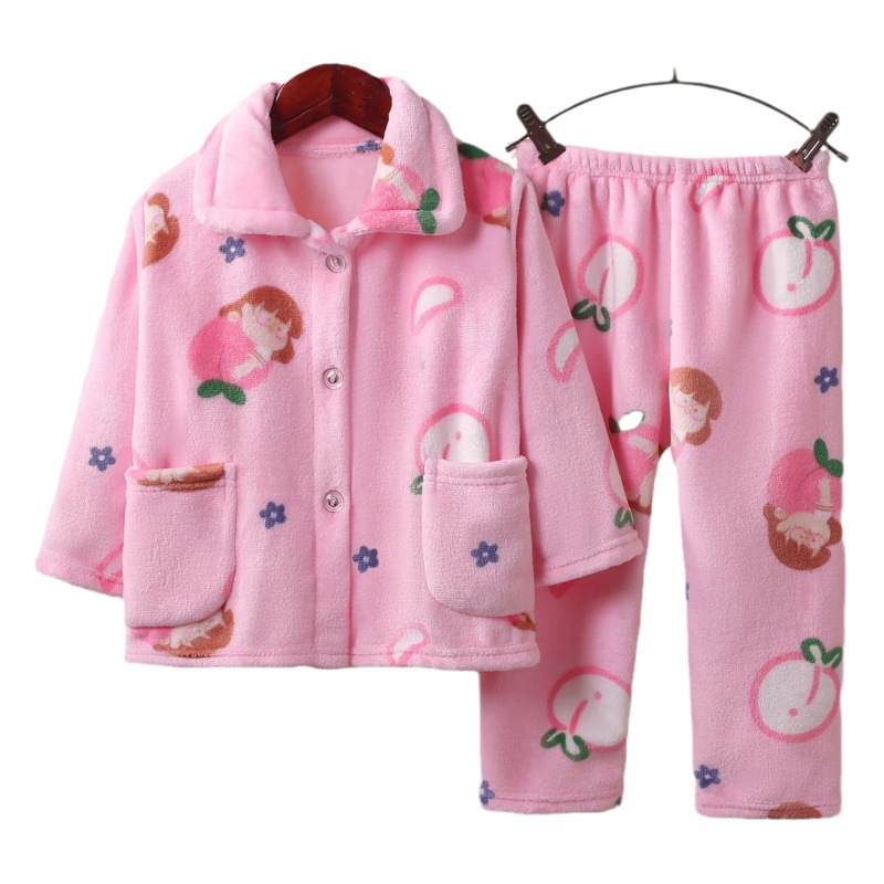 Pijamas de las niñas de manga larga de franela para niños pijamas de otoño e invierno de lana de coral niños bebé niños homewear traje