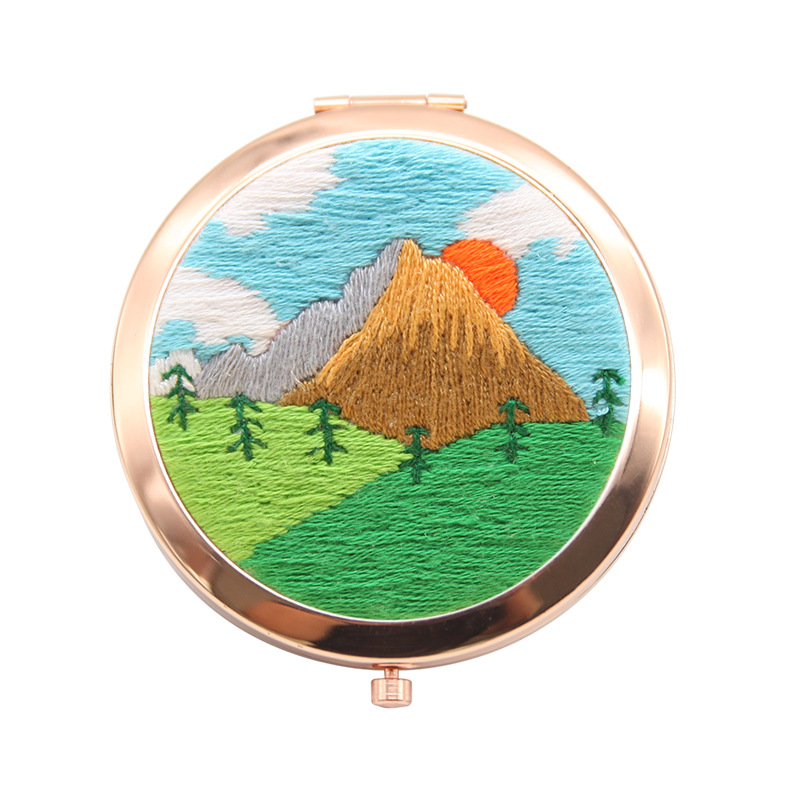 Bordado hecho a mano diy auto-bordado espejo cosmético paquete de material matar el tiempo de tela creativa Lu bordado espejo de mano de doble cara