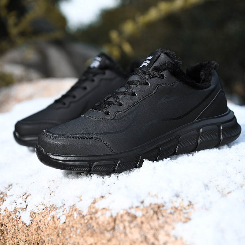 Zapatos masculinos de gran tamaño en otoño, nuevos chefs cocinan para trabajar, fideos de cuero con terciopelo para mantener el calor, deportes, zapatos negros de moda papá
