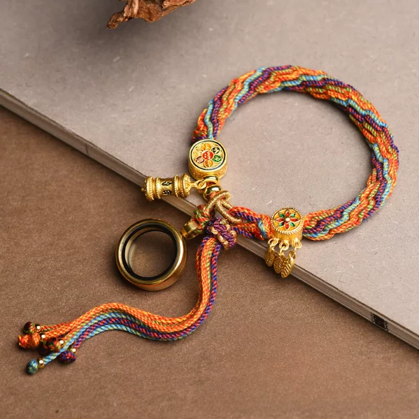 Hand-woven Xizang Style Hand Rope Zakiram Hand Rope Green Mother's Fifth Master Thangka Bracelet Xizang Style Hand Rope Gift for Women