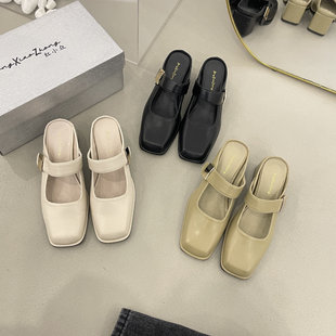 Retro Square-Toe Thick-Heeled Mary Jane Shoes, Artistic Small Leather Shoes, Women's Shoes, Versatile Commuting Shoes, Beautiful Shoes