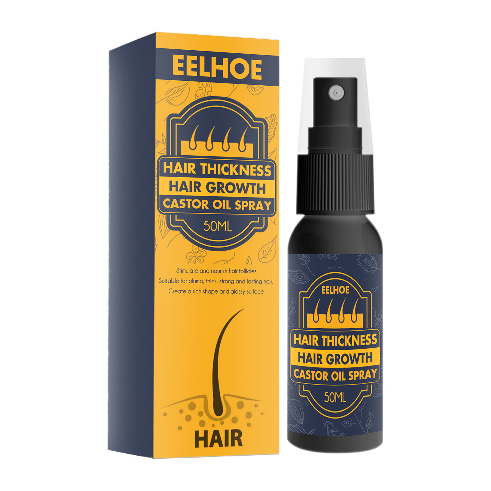 Eelhoe Haarvoedingsspray Hydrateert de haarzakjes Ricinusolie Haargroei Serum Gitzwart Dik Haargroei Serum_voghion.com