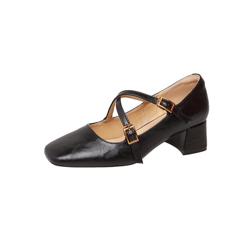 2025 primavera nuevo estilo retrógrado francés marizhen zapatos de cabeza cuadrada de talón grueso de viaje ol zapatos de talón alto para mujeres