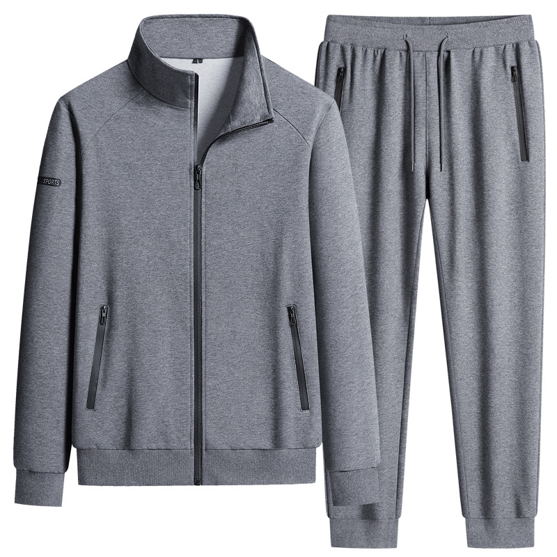 秋季新款纯棉男士运动套装休闲立领运动开衫长袖青年跑步两件套男