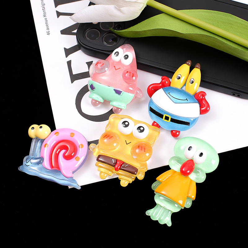Large Cartoon Star Luminous Spongebob Resin Accessories DIY Mobile Phone Case Refrigerator Magnet Hole Shoe Patch