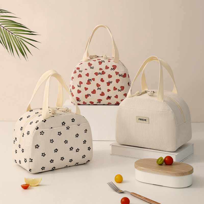 Runhui nueva bolsa de comida semicircular de pana bolsa de almuerzo portátil bolsa de almuerzo para estudiantes y trabajadores de oficina bolsa de almuerzo portátil