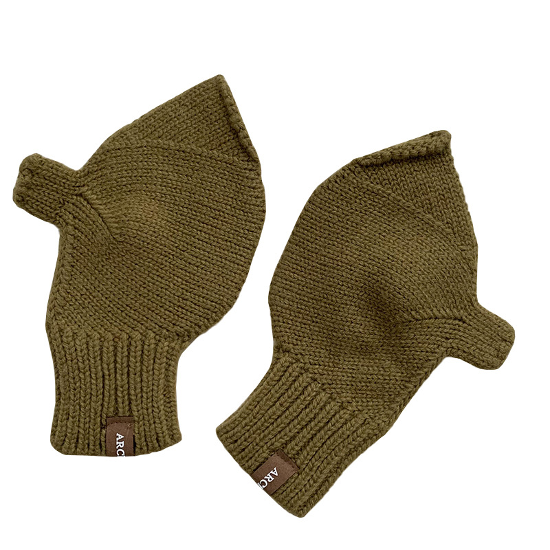 Guantes de medio dedo de invierno lindos etiquetas coreanas para jugar con teléfonos móviles a prueba de frío dedos expuestos pantalla táctil guantes de lana de punto