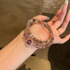 天然水晶手链双圈黑金超七搭配巴西紫水晶多宝手串时尚招财手串