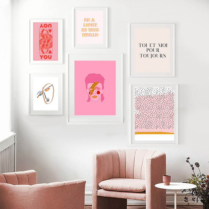 简约北欧小清新粉色女孩艺术海报客厅装饰画图片打印玄关壁画画芯