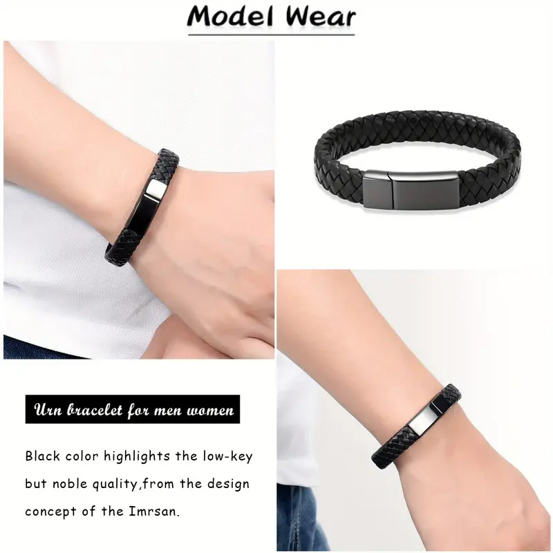 Cross-Border New European And American Men's Ash Retro Woven Leather Rope Magnetic Clasp Memorial Bracelet Bangle_voghion.com