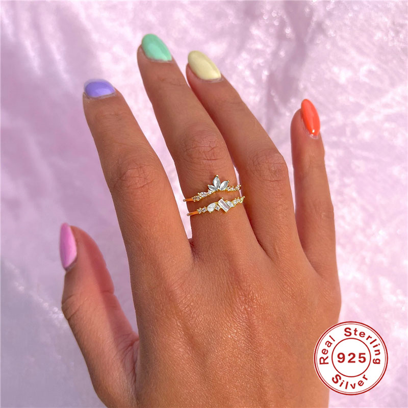 4g Weight Zircon Inlay Material Rings Classification 6, 7, 8 Ring Size Daily Occasion 925 Sterling Silver Material Square, Oval, Butterfly Pattern Women'S Gender Inlay Design Retro Style 925 Sterling Silver Zircon Square Oval Butterfly Rings 10