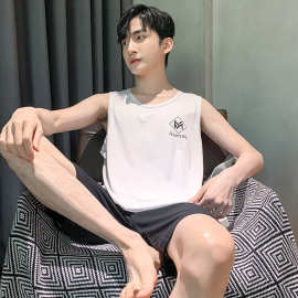夏季男士家居服背心短裤无袖莫代尔休闲薄款睡衣套装条纹舒适宽松