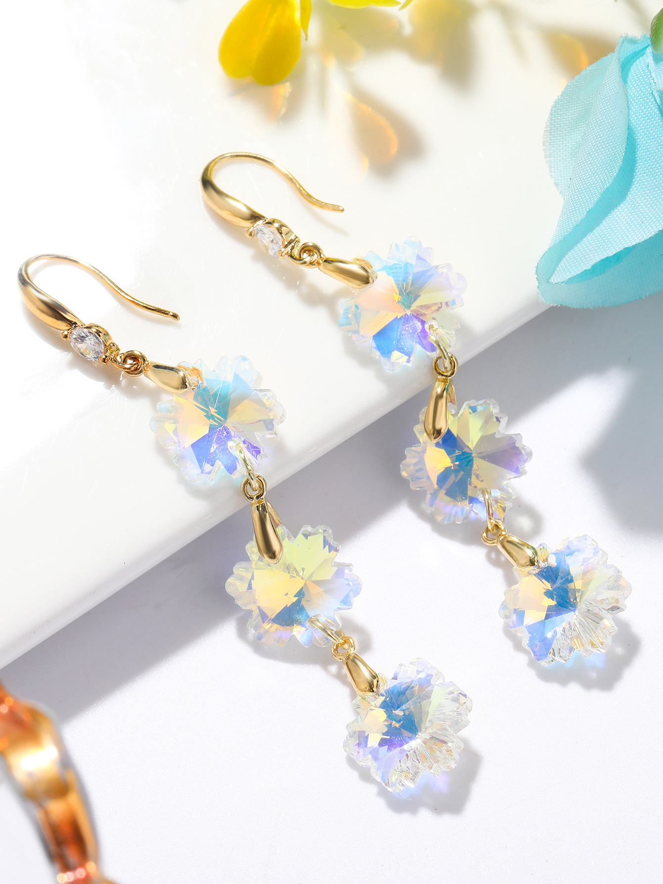 1 Pair Quantity 1 Pair Elegant Geometric Star Heart Shape Artificial Crystal Drop Earrings
