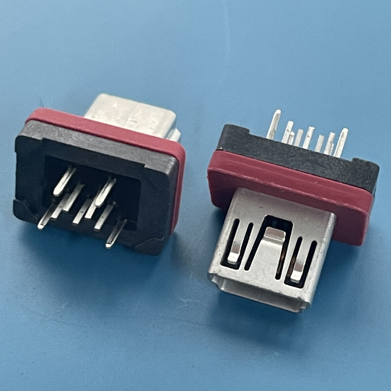 Waterproof MINI USB 5p female base 180 degrees vertical direct plug with rubber ring MINI Waterproof 5PIN charging base