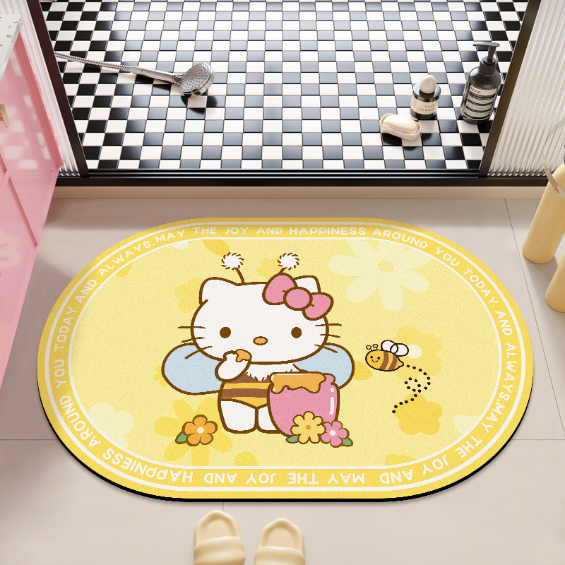 可爱HelloKitty硅藻泥吸水地垫家用卫生间洗漱台防滑易打理门垫|undefined