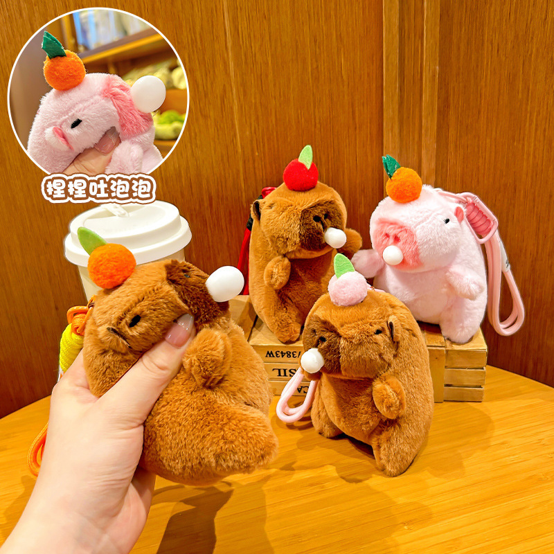 Creative Plush Guinea Pig Blowing Bubbles Keychain Cartoon Decompression Capybara Doll Couple Backpack Bag Pendant