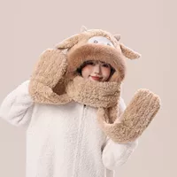 Aishangyou Meimei Овечья шапка, шарф, перчатки, комплект из трех предметов, зимняя шапка, морозостойкая дорожная теплая шапка, перчатки