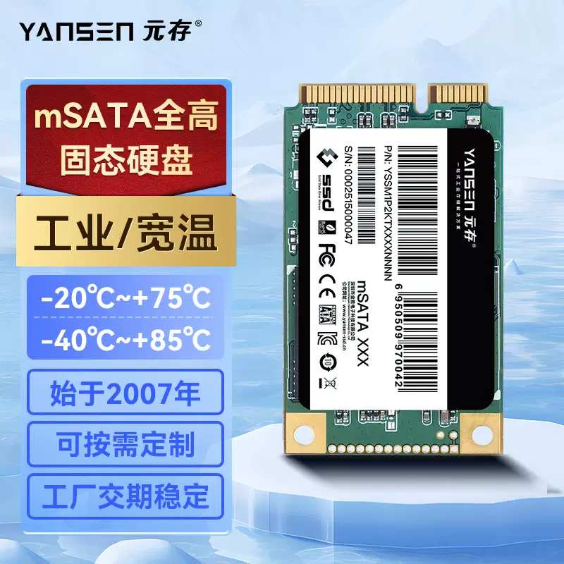 元存（YANSEN） mSATA固态硬盘 工业级 128g 256g 宽温设备 SSD