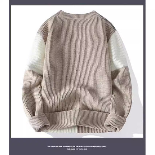 Contrast-color men's sweater—men's winter trendy brand base-layer knitted sweater, fashionable loose-fitting, laid-back sweater for winter warmth.
