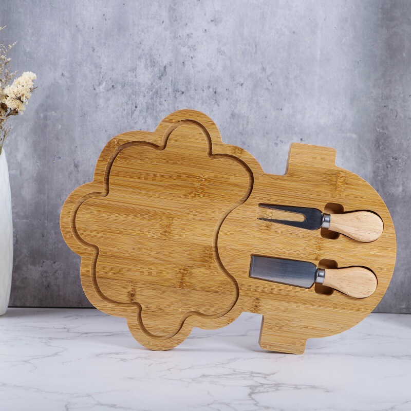 Bamboo Cartoon-Shaped Cutting Board for Home Kitchen, Portable Cheese Board Set, Santa Claus Shape Board
