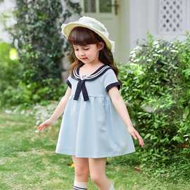 女童连衣裙2025新款夏季宝宝衣服学院风海军领裙子儿童短袖连衣裙