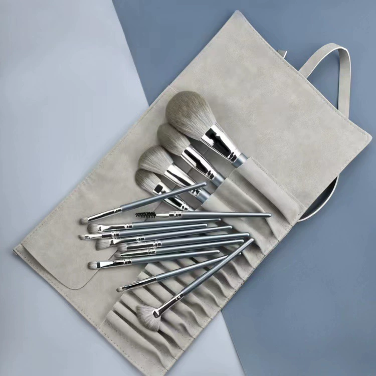 Makeup Brush Set 14 pcs, soft synthetic bristles with carrying bag — beginner full kit