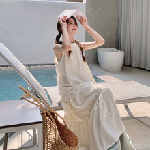 法式洋气白色无袖连衣裙女夏季新款小众设计感宽松显瘦中长款裙子