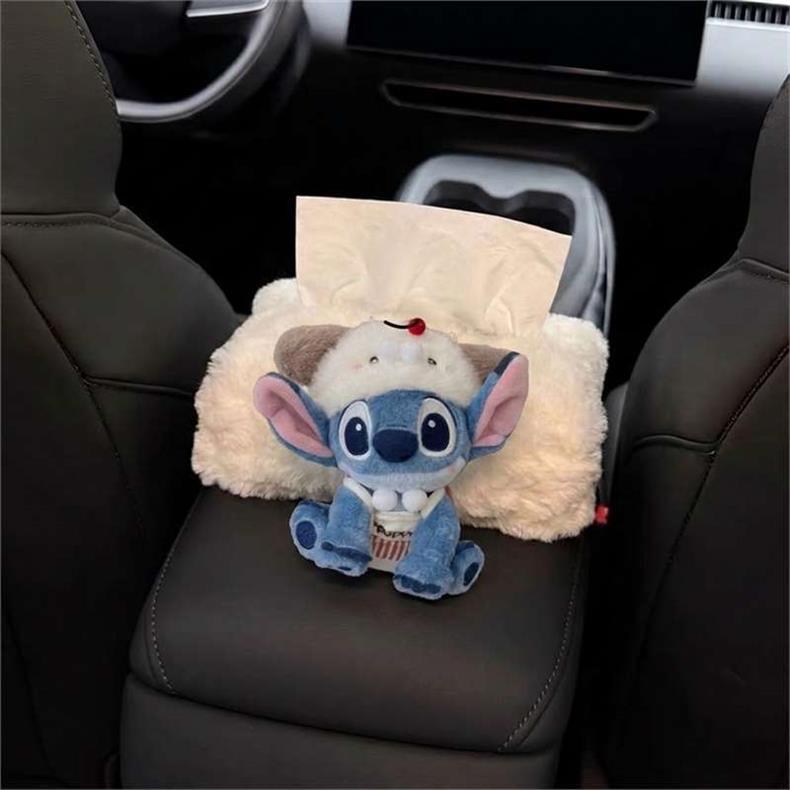 2026 New Car Tissue Box, Car Interior Armrest Tissue Holder, Seat-Mounted Car Tissue Bag, Cute Stitch Design