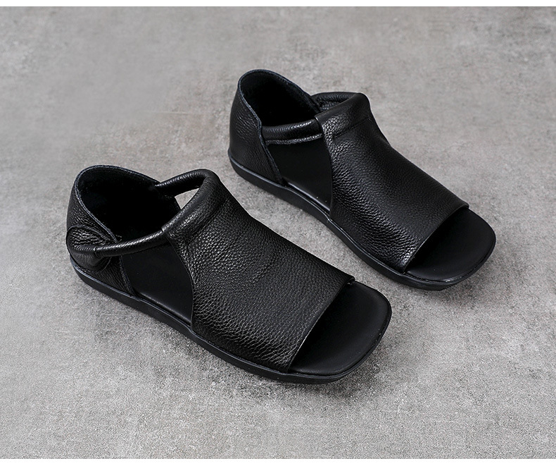 Giày lười nữ mũi vuông da bò đế bằng quai Velcro — Màu nâu chi tiết 14