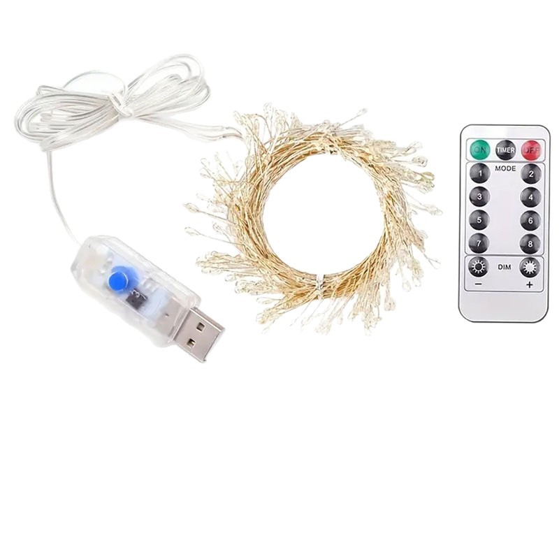 Caja de baterías LED transfronteriza cadena de lámpara de fuegos artificiales USB8 función lámpara de alambre de cobre Año Nuevo árbol riqueza atmósfera decoración