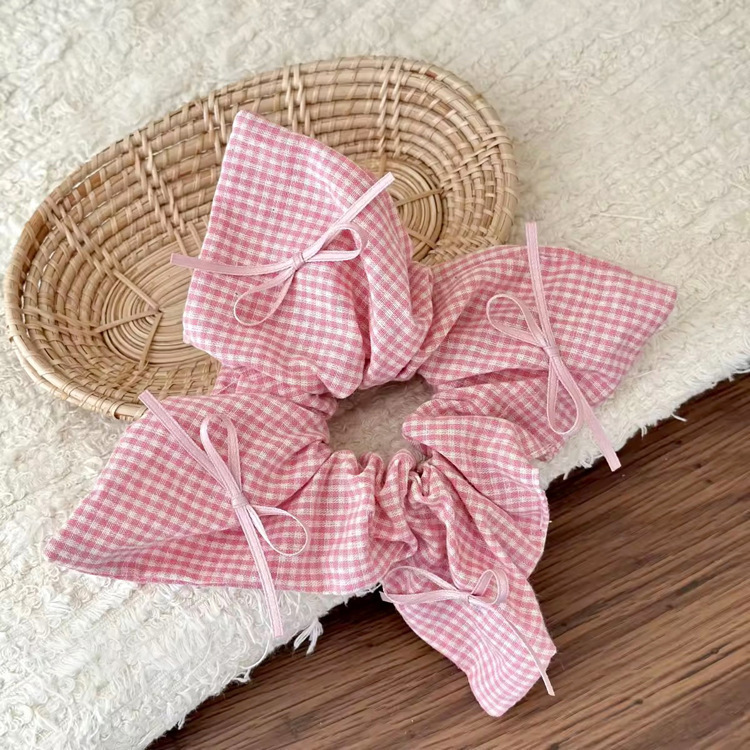 61# 사각 스카프 체크 대장 링 핑크